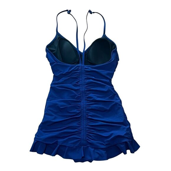 Profile by Gottex blue ruched ruffle hem tummy control flattering 10 swimsuit - Picture 4 of 6